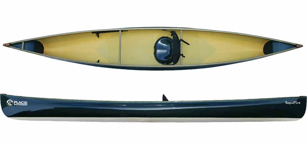 Placid Boatworks RapidFire lightweight pack canoe top and side view