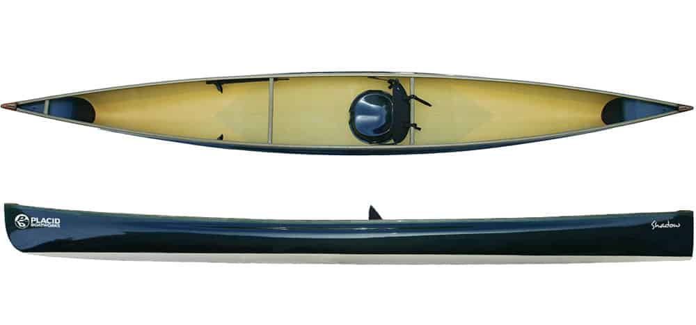 Placid Boatworks Shadow lightweight pack canoe top and side view