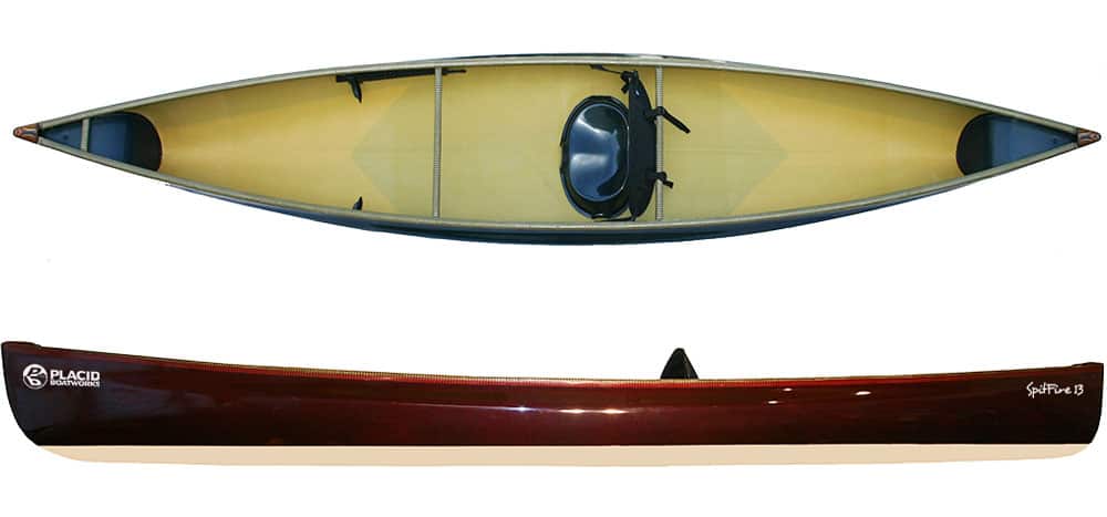 Placid Boatworks SpitFire13 lightweight pack canoe top and side view